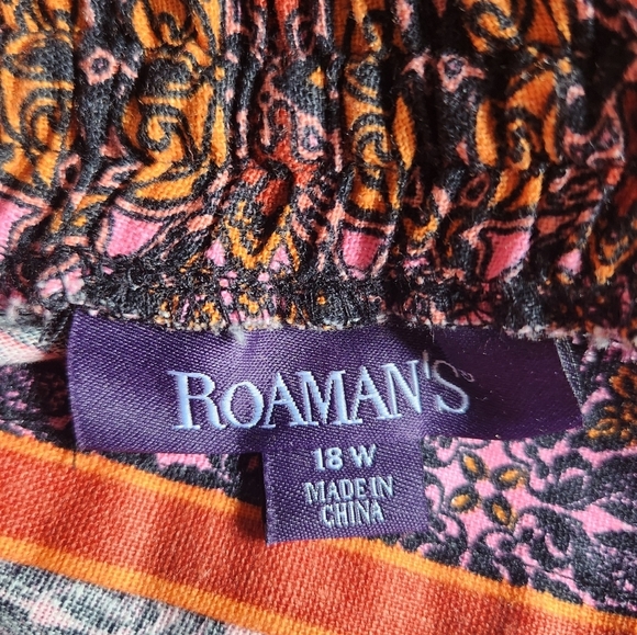 Roamans Plus 18W Linen Blend Pink Orange Geometric Boho Chic Pull-on Shorts - Picture 7 of 8